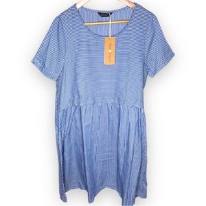 Tendency Denim Blue Striped Casual Short Sleeve Dress